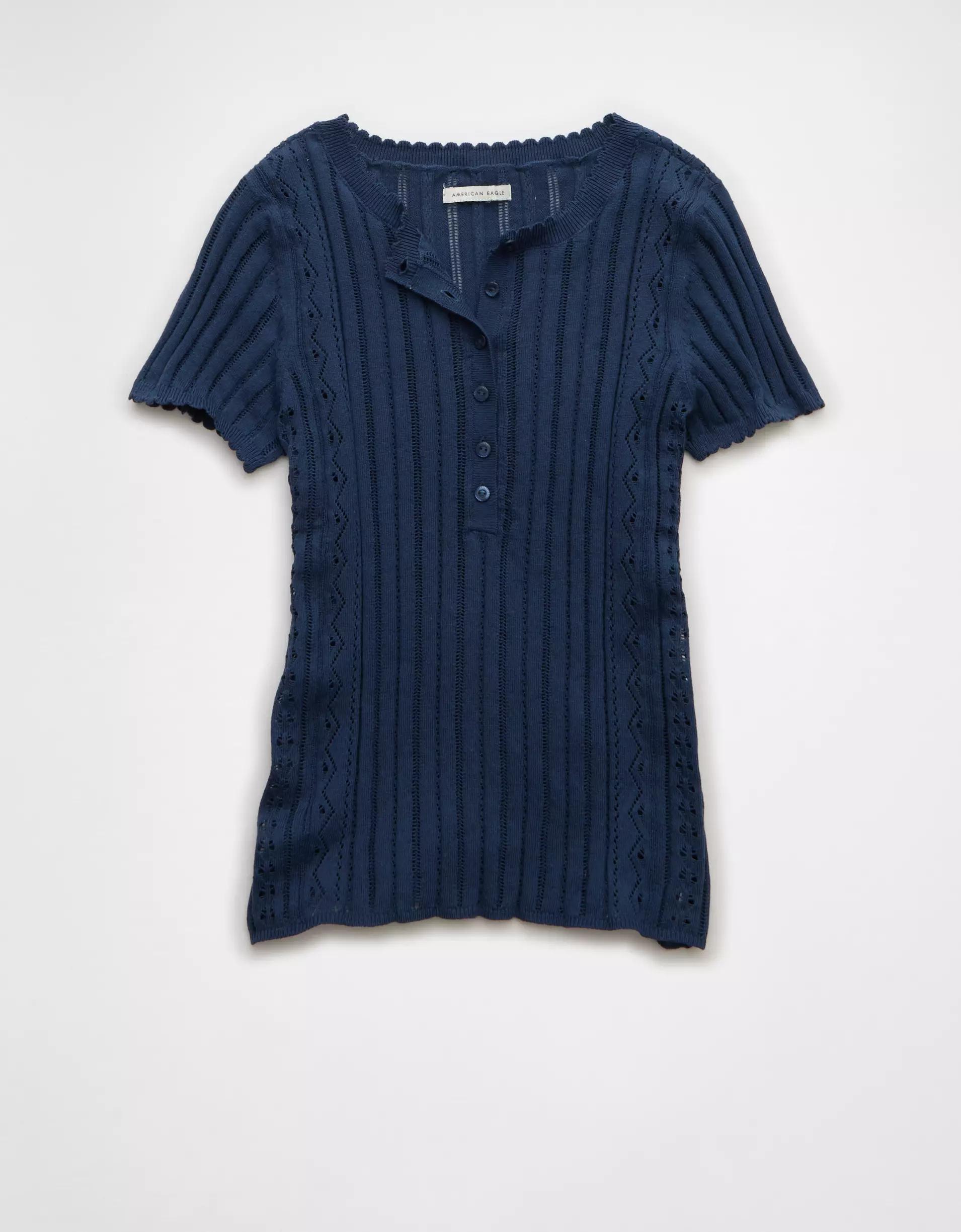 AE Henley Pointelle Sweater T-Shirt Product Image