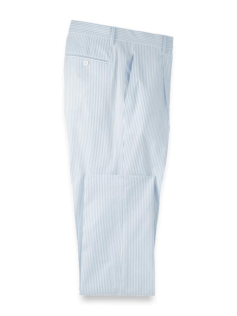 Cotton Seersucker Single Pleated Pants - Blue/white Product Image