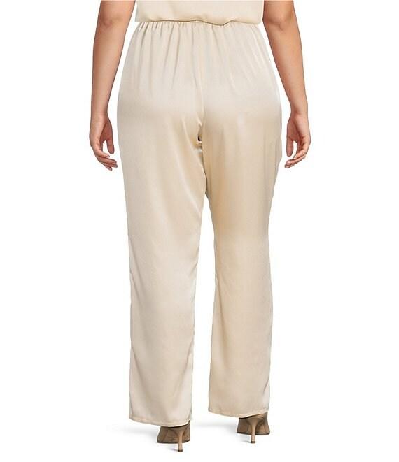 Caroline Rose Plus Size Satin Straight Leg Pull-On Coordinating Pants Product Image