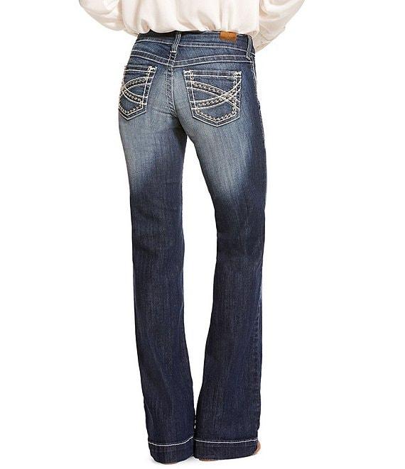 Ariat Mid Rise Stretch Denim Embroidered Pocket Wide Leg Jeans Product Image
