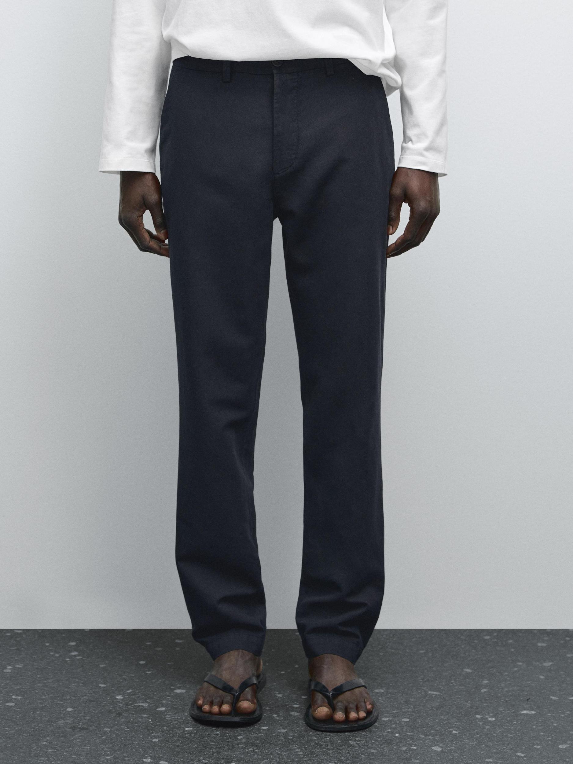 Cotton and linen blend tapered fit trousers Product Image