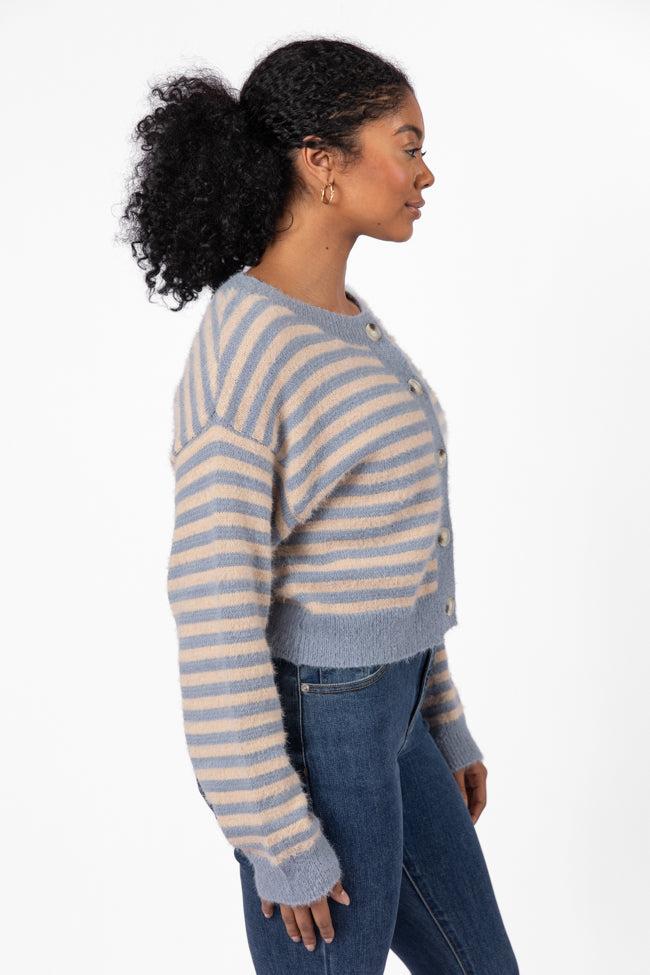 More Than Amazing Slate Grey Striped Button Front Cardigan FINAL SALE Product Image