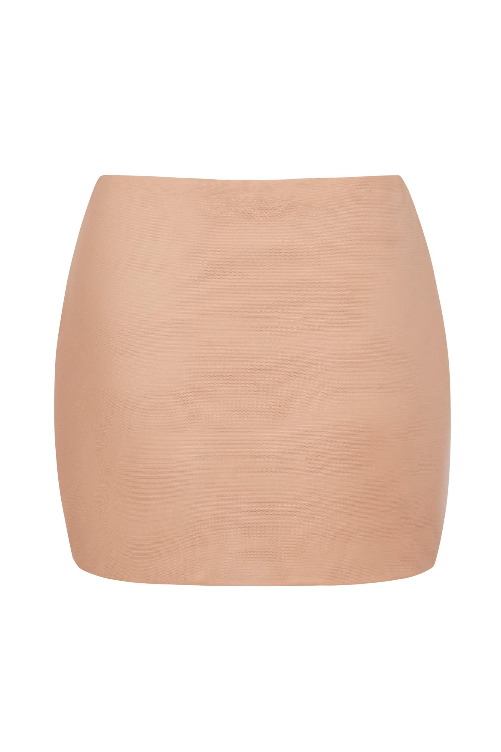 Soft Mesh Low-Rise Micro Mini Slip Skirt in Warm Peach Product Image