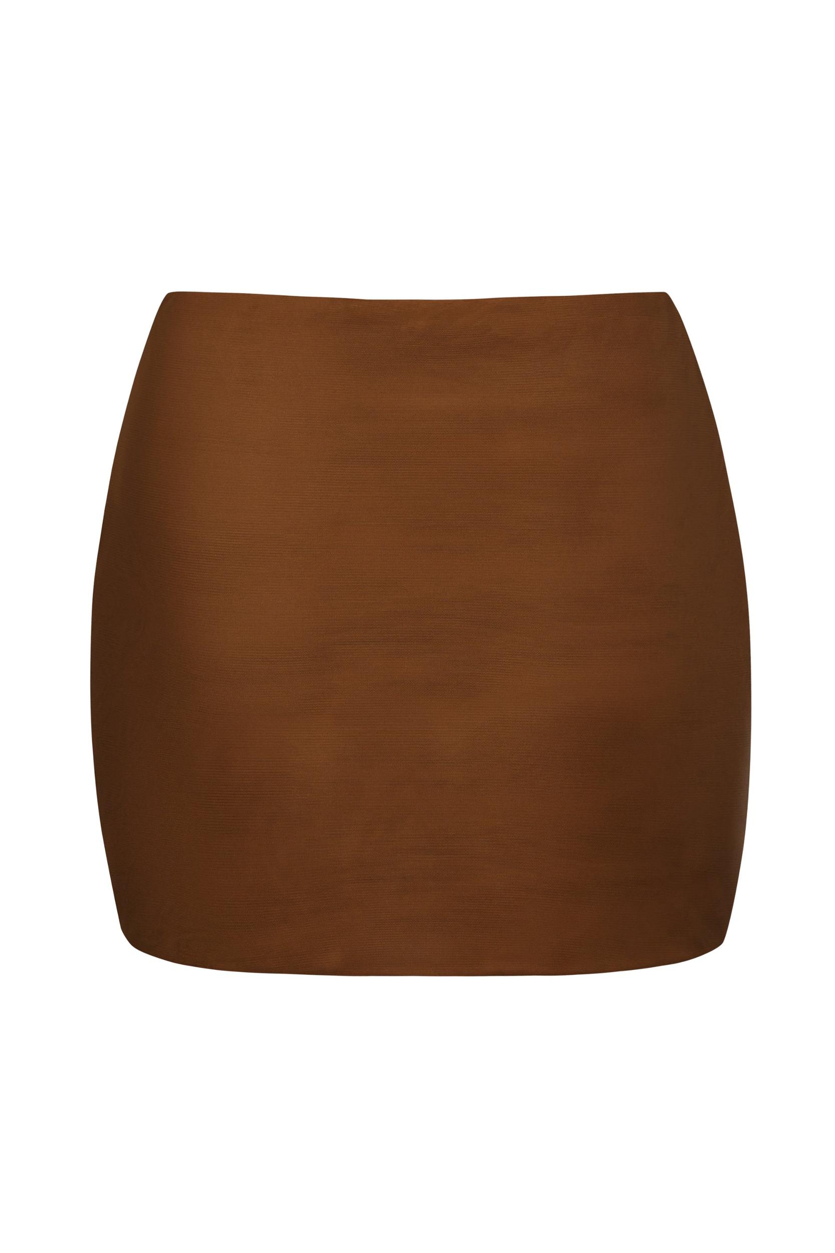 Soft Mesh Low-Rise Micro Mini Slip Skirt in Chestnut Product Image