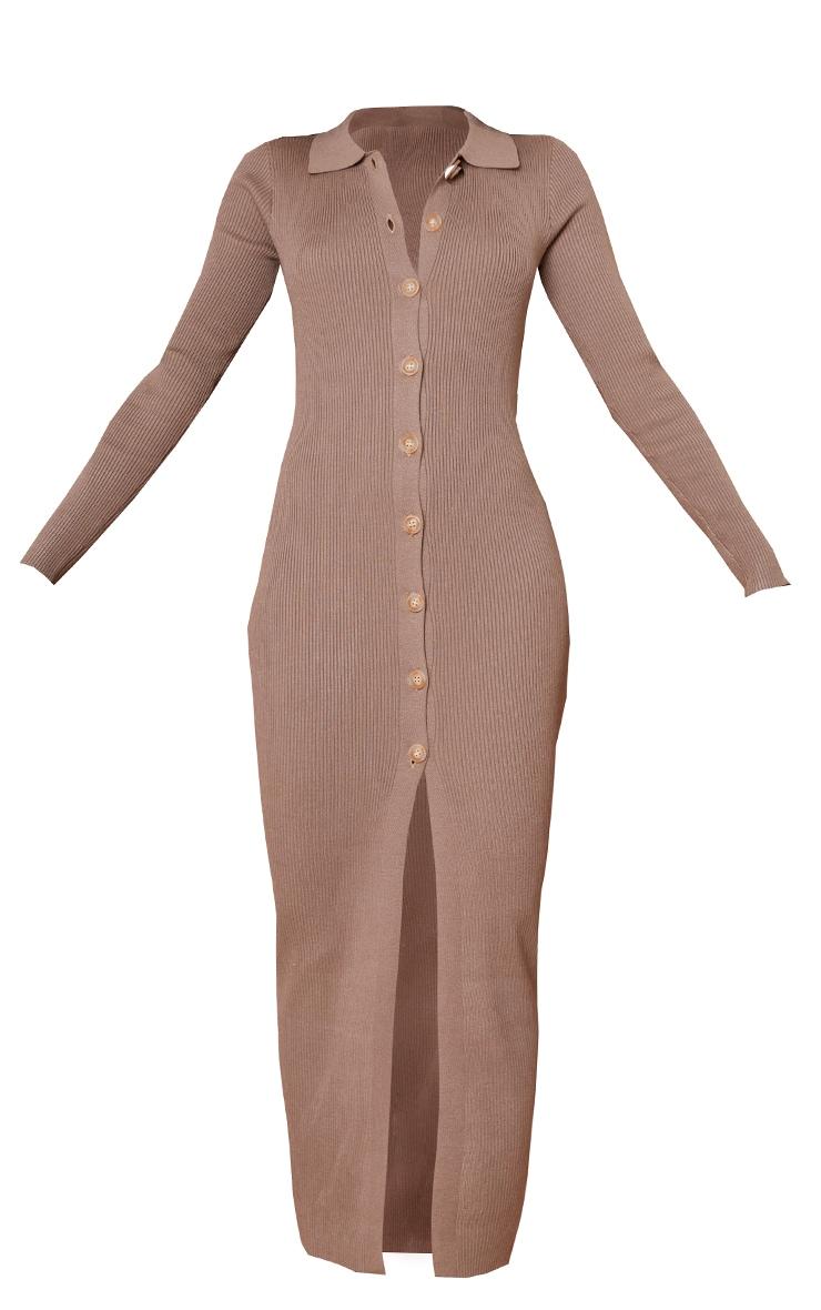 Stone Ribbed Button Up Knitted Maxi Dress Product Image