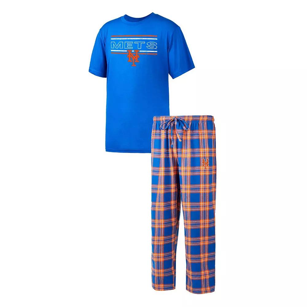 Men's Concepts Sport Royal/Orange New York Mets Badge T-Shirt & Pants Sleep Set, Size: 4XL, Blue Product Image