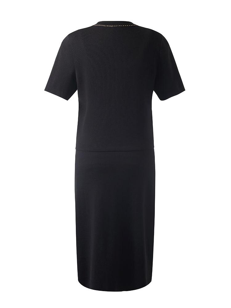 Chain Trim Knitted Jacket And Vest Dress Two-Piece Set Product Image