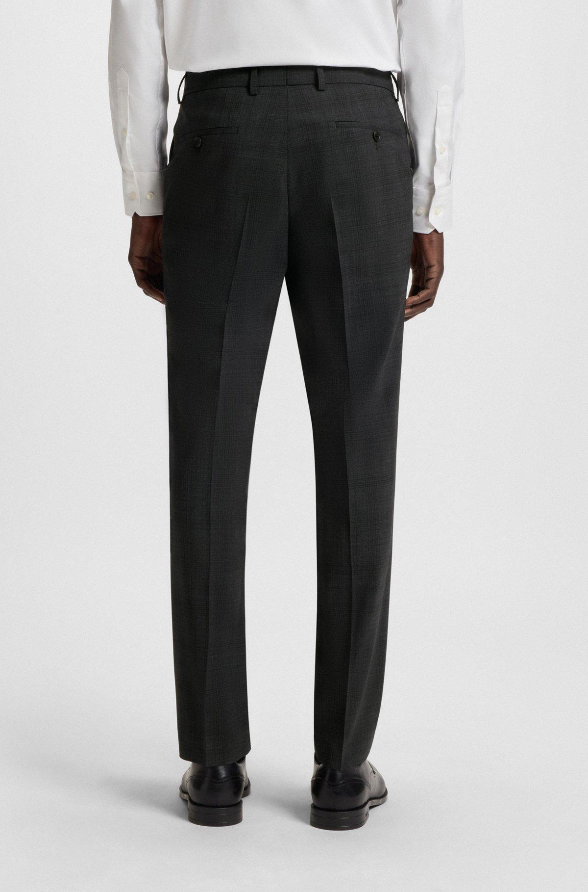 BOSS - Slim-fit suit in checked crease-resistant stretch wool - Black Product Image