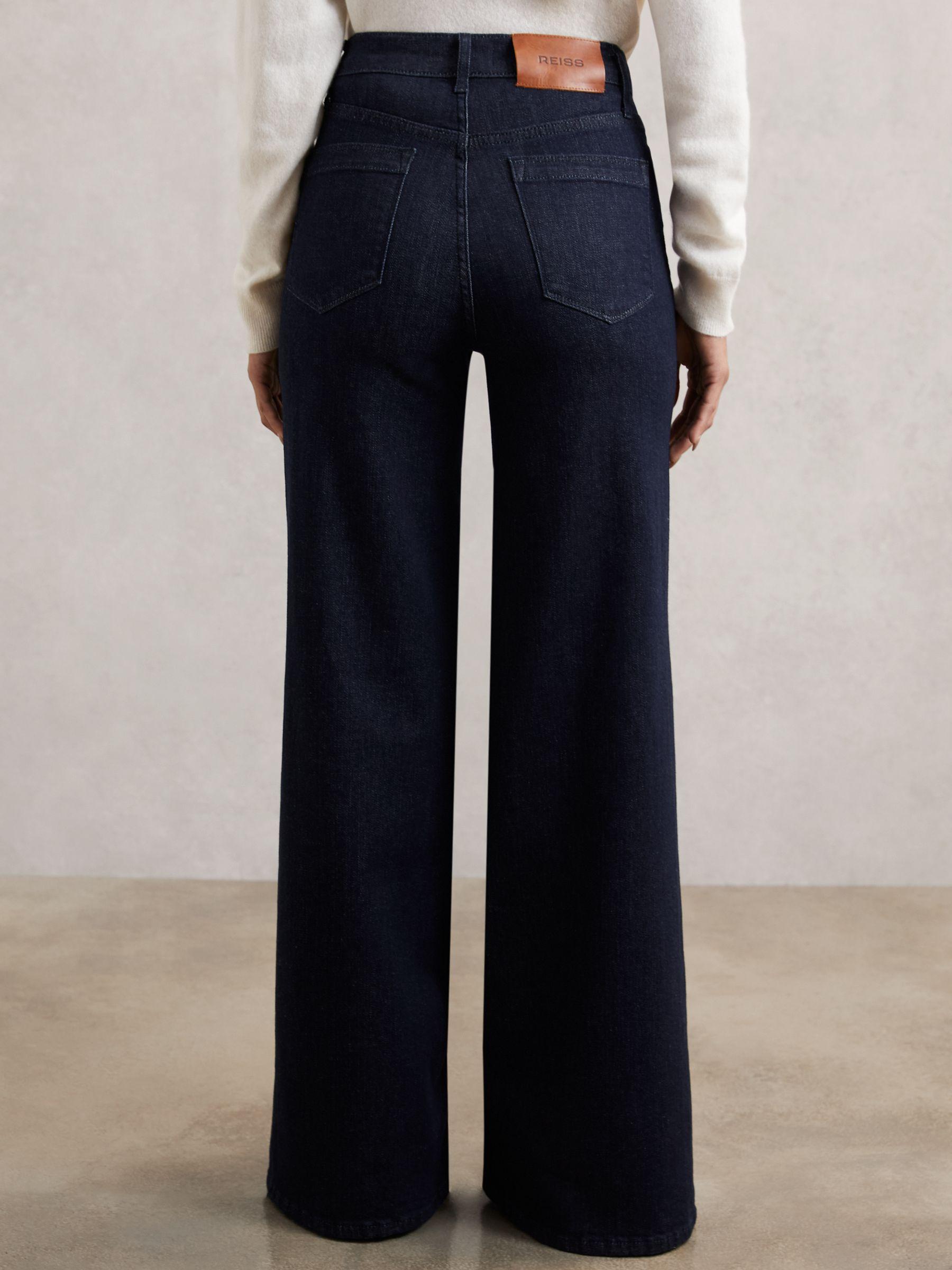 Petite Patch Pocket Wide Leg Jeans in Dark Blue Product Image