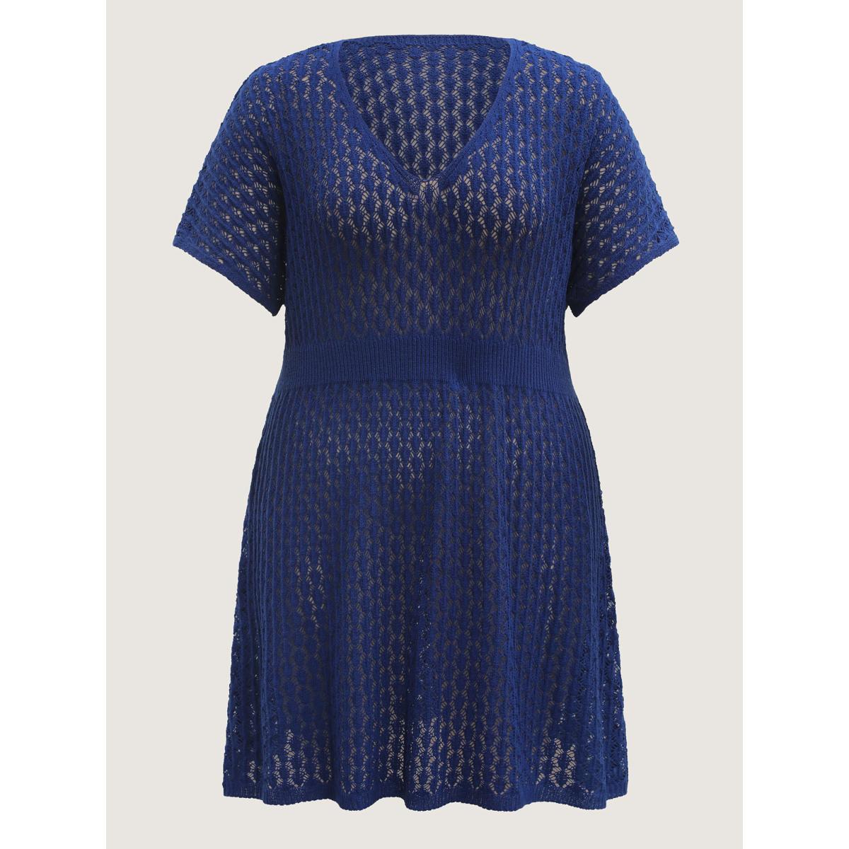 Plus Size Crochet Waist-Defining Swim Cover-Up Women's Swimwear Indigo Beach Loose Texture Curve Swim Cover Ups BloomChic 22-24/3X Product Image