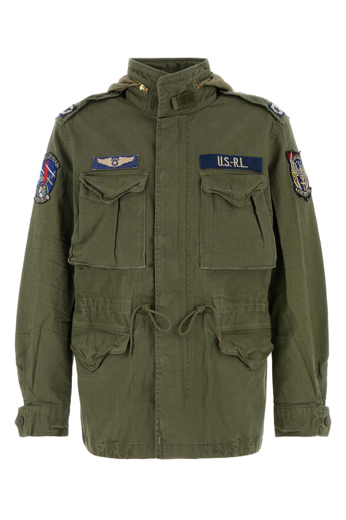 POLO RALPH LAUREN Cotton Denim Jacket With Front Logo Patch In Green Product Image