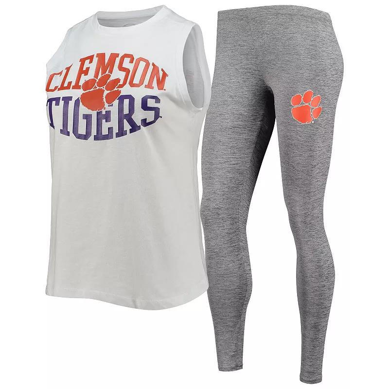 Women's Concepts Sport Charcoal/White Clemson Tigers Tank Top & Leggings Sleep Set, Size: Small Product Image