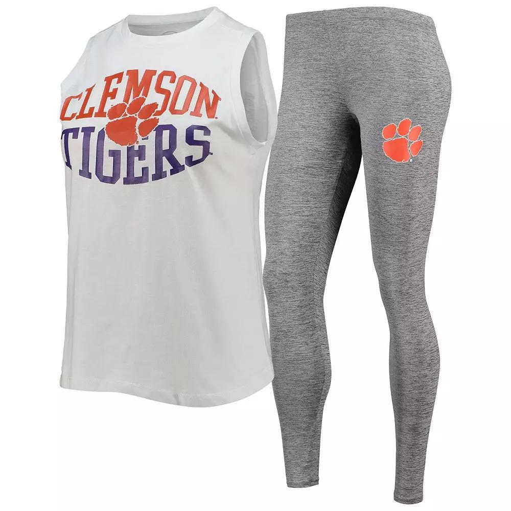 Women's Concepts Sport Charcoal/White Clemson Tigers Tank Top & Leggings Sleep Set, Size: Small Product Image