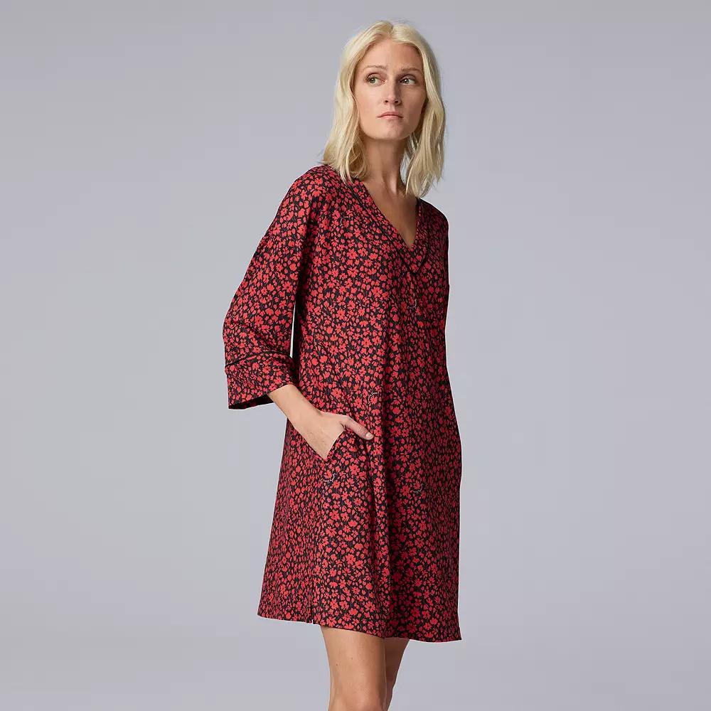 Women's Simply Vera Vera Wang 3/4-Sleeve Cozy Jersey Pajama Sleepshirt, Size: XS, Red Ditsy Product Image