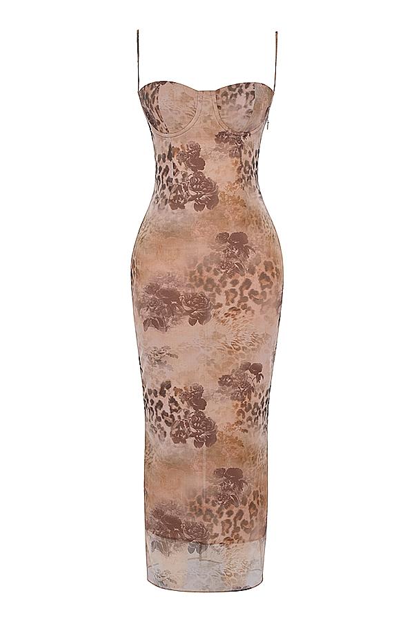 Aiza  cream floral print maxi dress Product Image