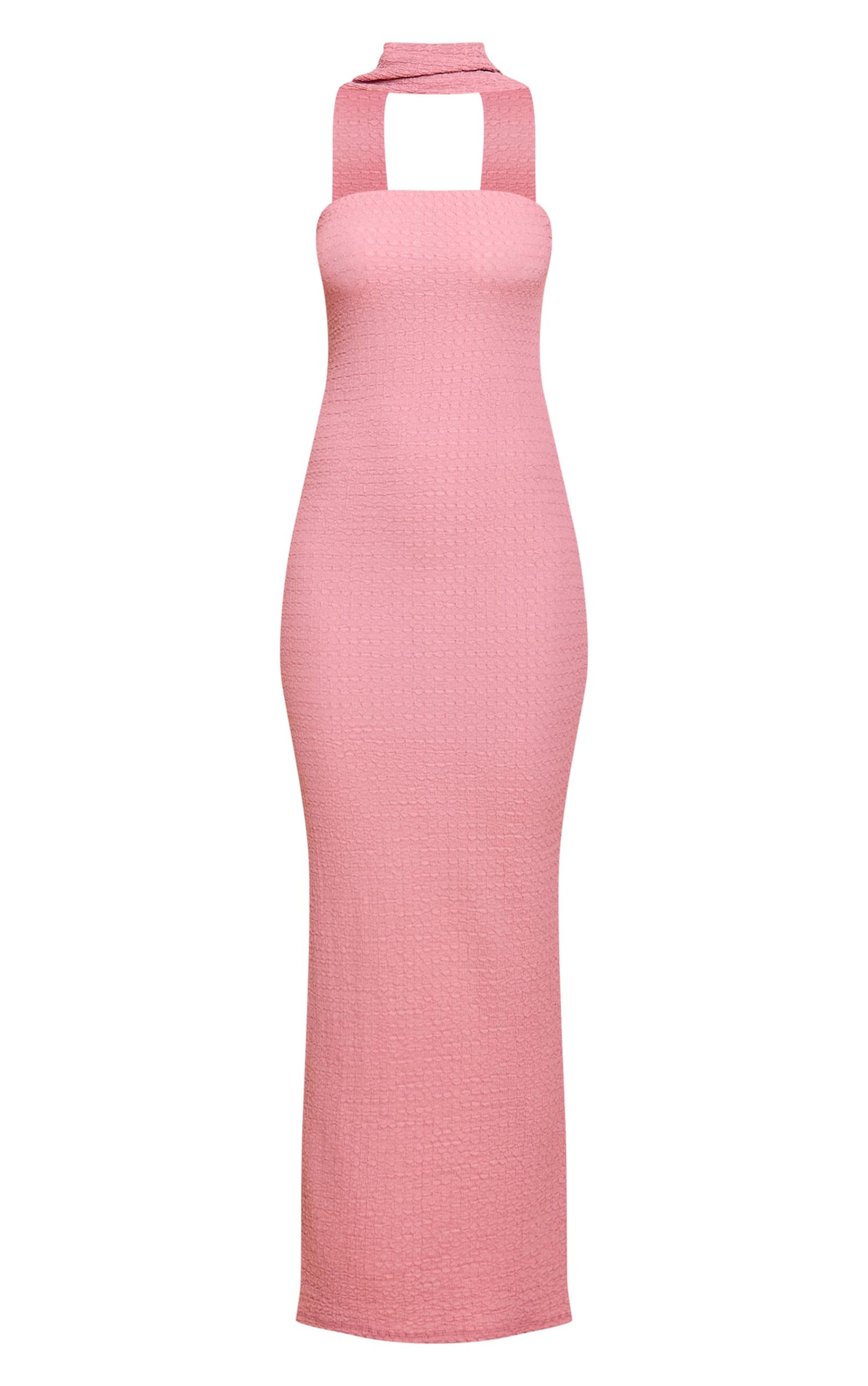 Pink Textured Scarf Detail Bodycon Dress Product Image
