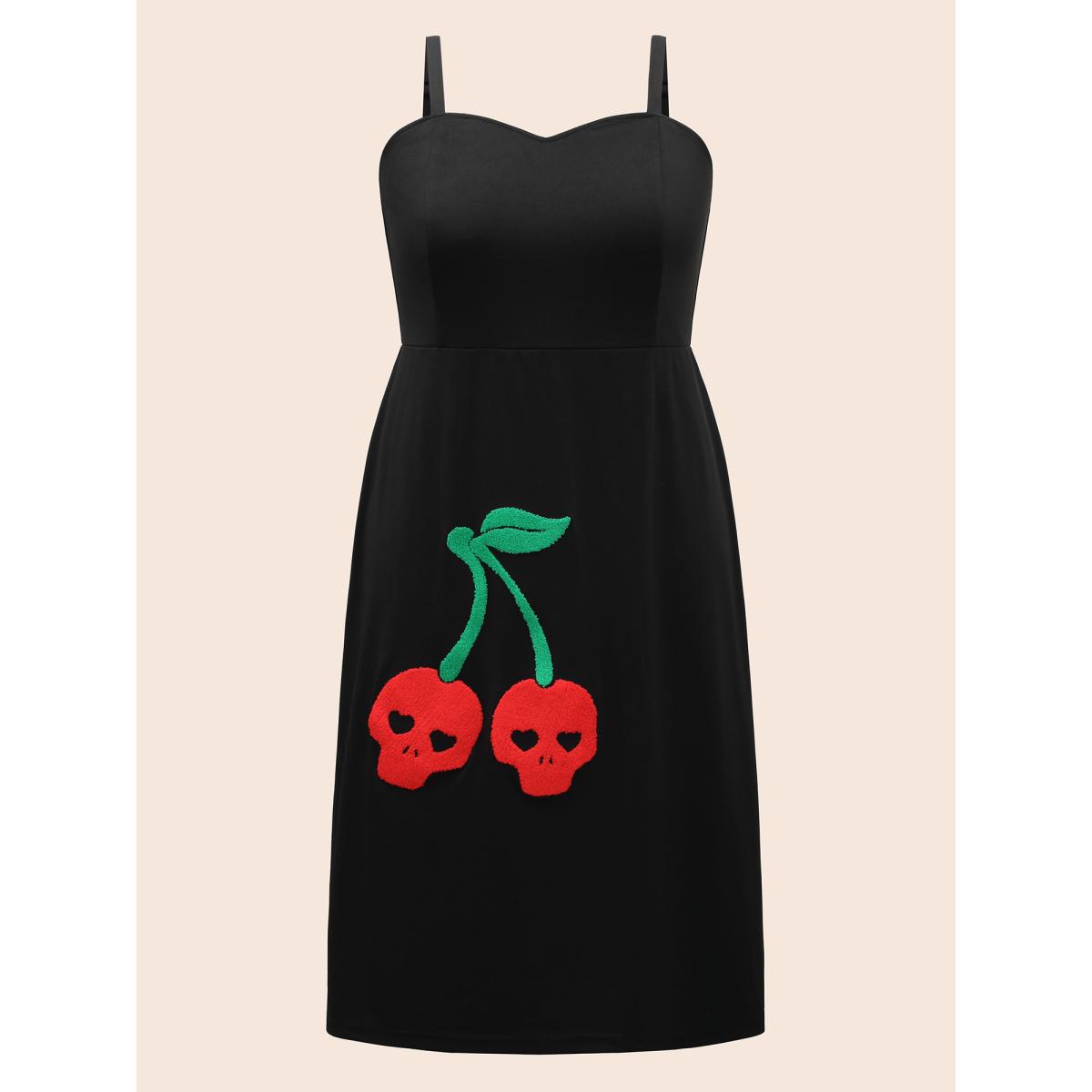Plus Size Cherry Skull Back Adjustable Straps Midi Dress Black Women Cocktail Tie knot Party Curvy Bloomchic 26/4X Product Image