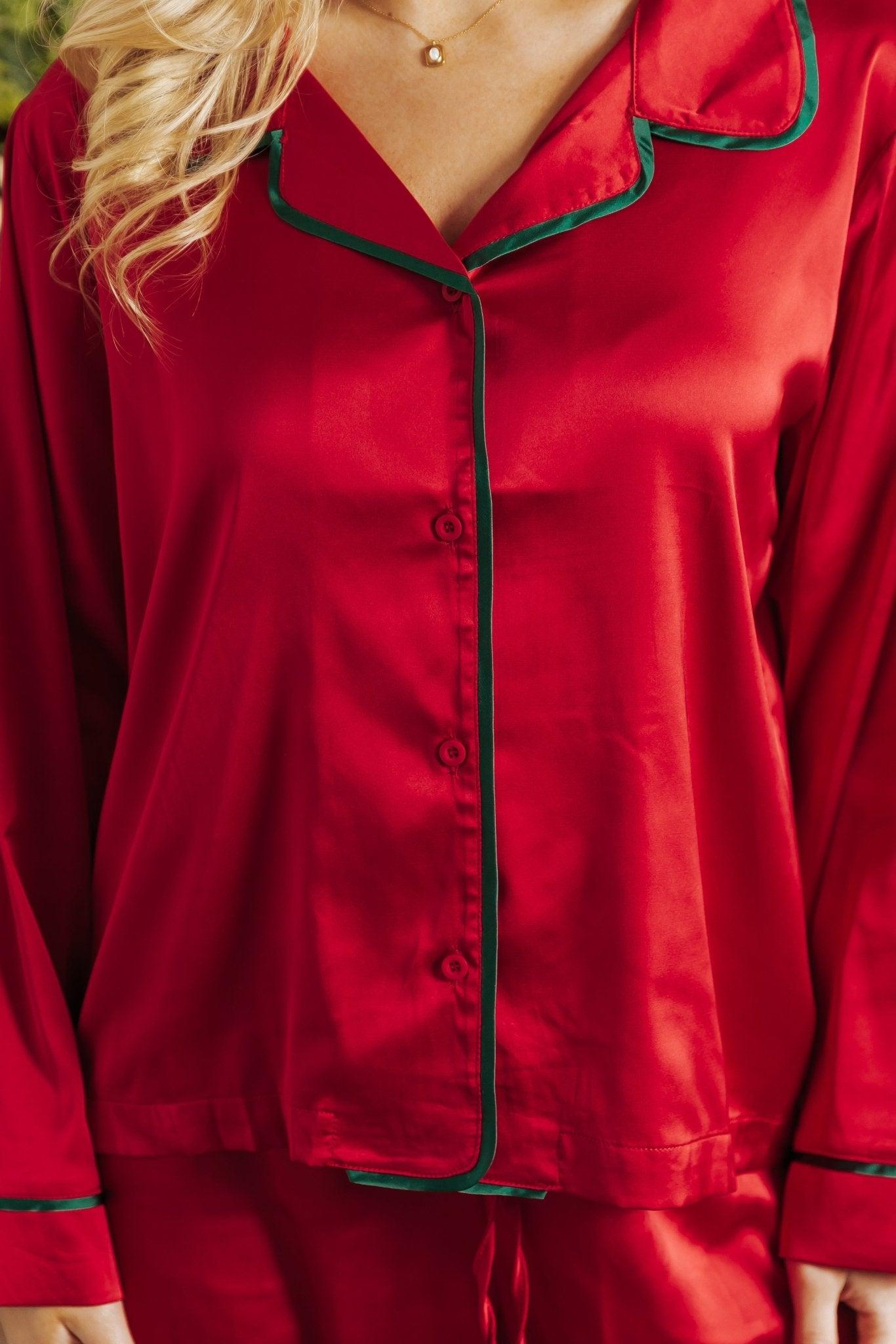 Dreamy Red and Green Satin Pajama Set - FINAL SALE Female Product Image