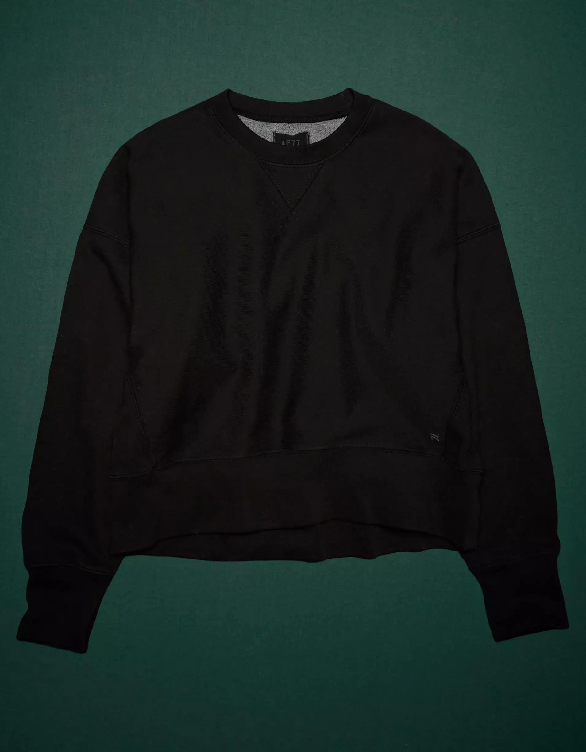 AE77 Premium Cropped Fleece Crewneck Sweatshirt Product Image