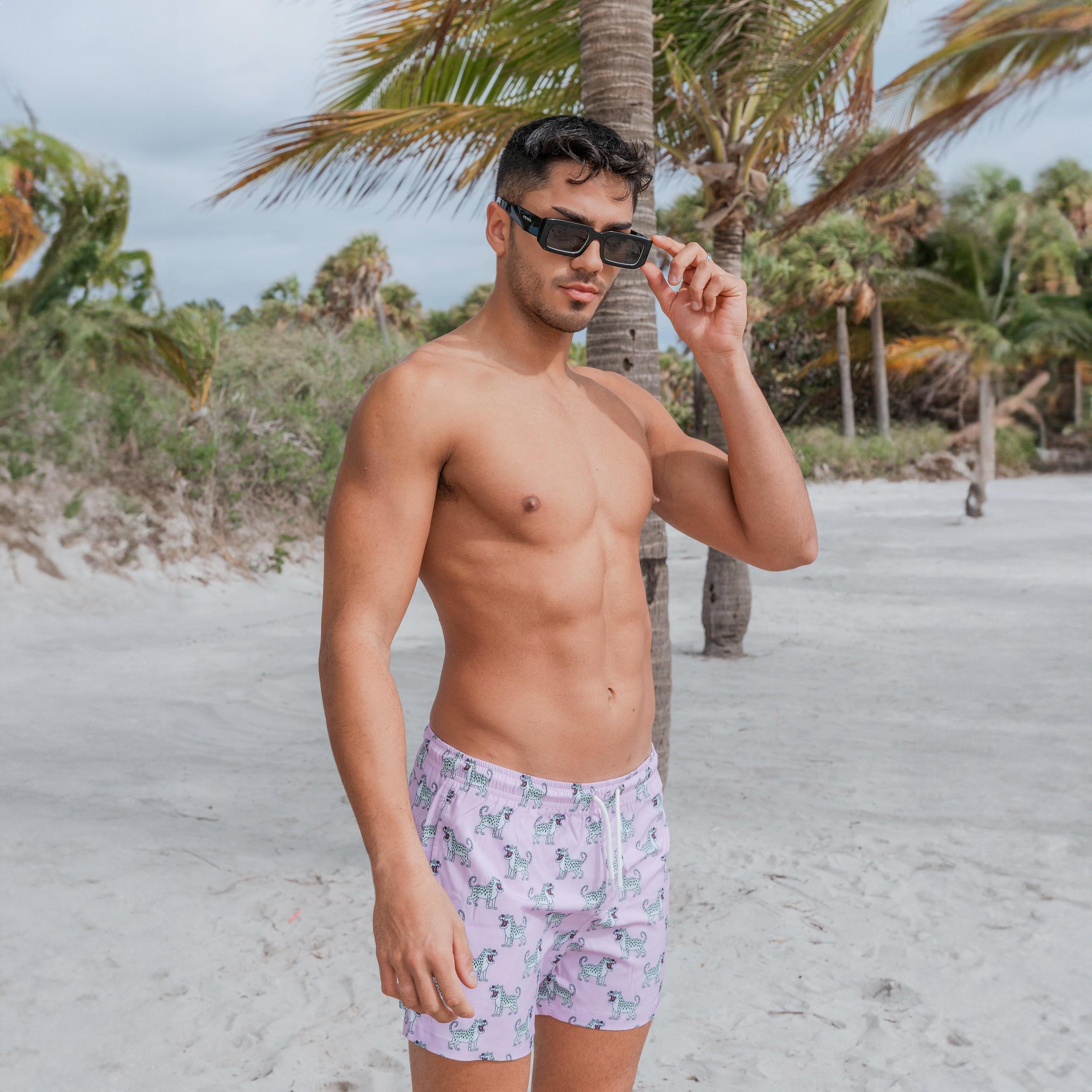 Bermies Pink Cheetah Swim Trunks Male Product Image