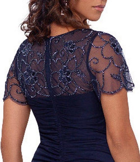 Xscape Illusion Boat Neck Short Sleeve Gown Product Image