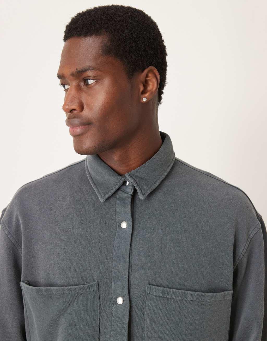 ASOS DESIGN oversized shacket with volume sleeves in charcoal cotton Product Image