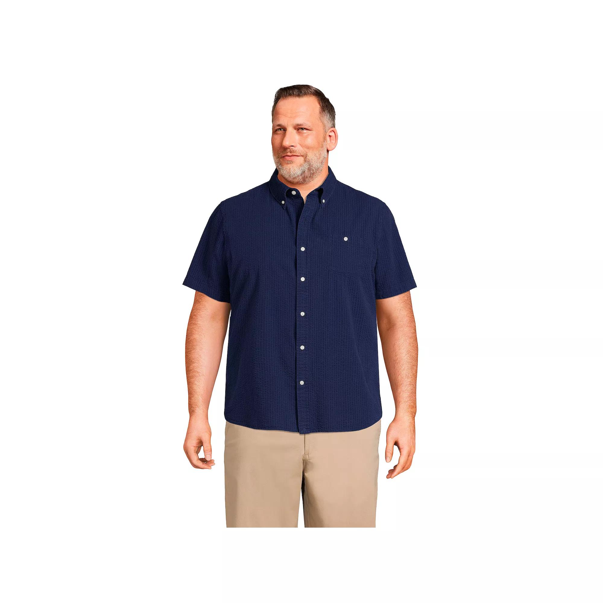 Big & Tall Lands' End Traditional-Fit Seersucker Button-Down Shirt, Men's, Size: 3XB, Deep  Blue Product Image