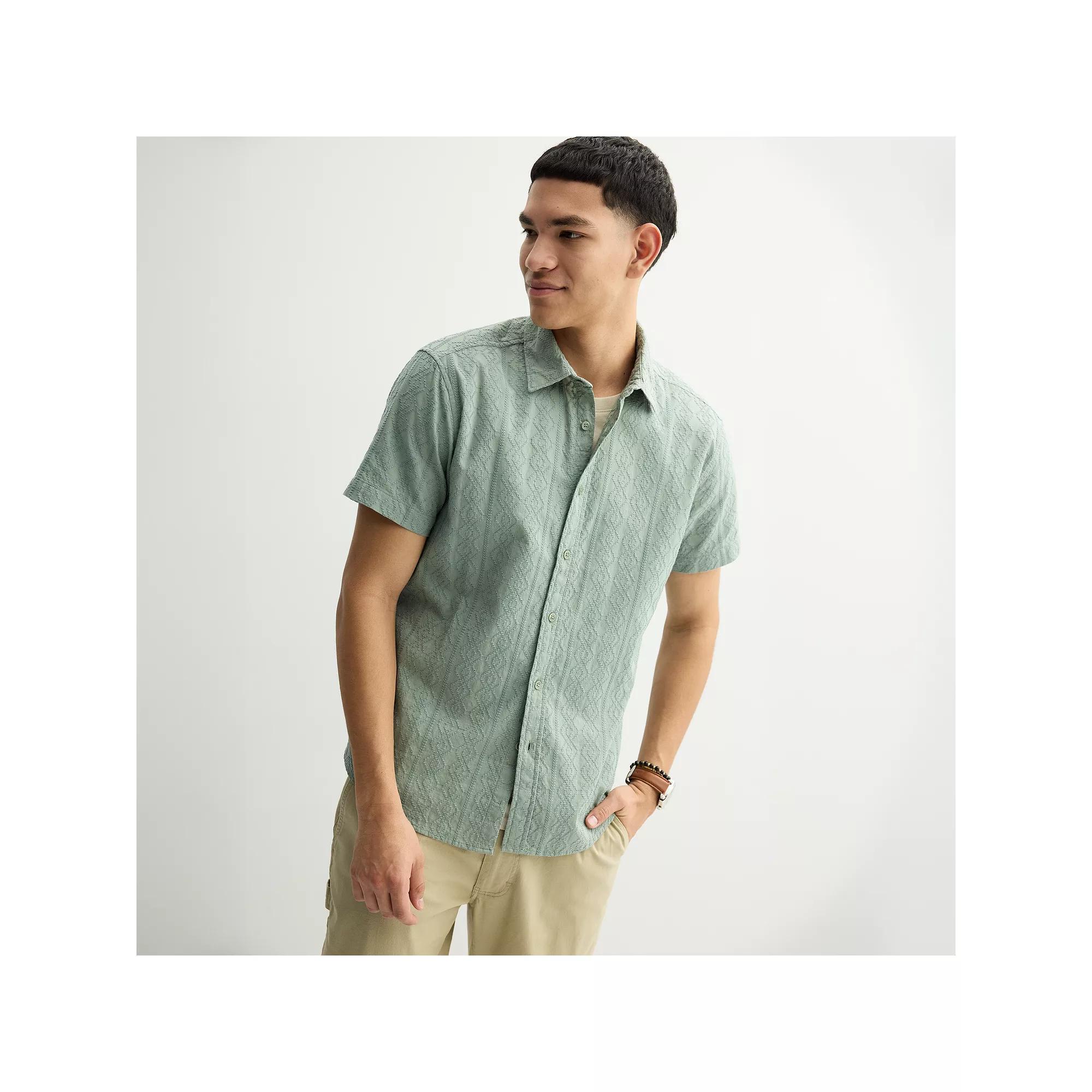 Men's Apt. 9® Short Sleeve Embroidered Button-Down Shirt, Size: XL, Green Product Image