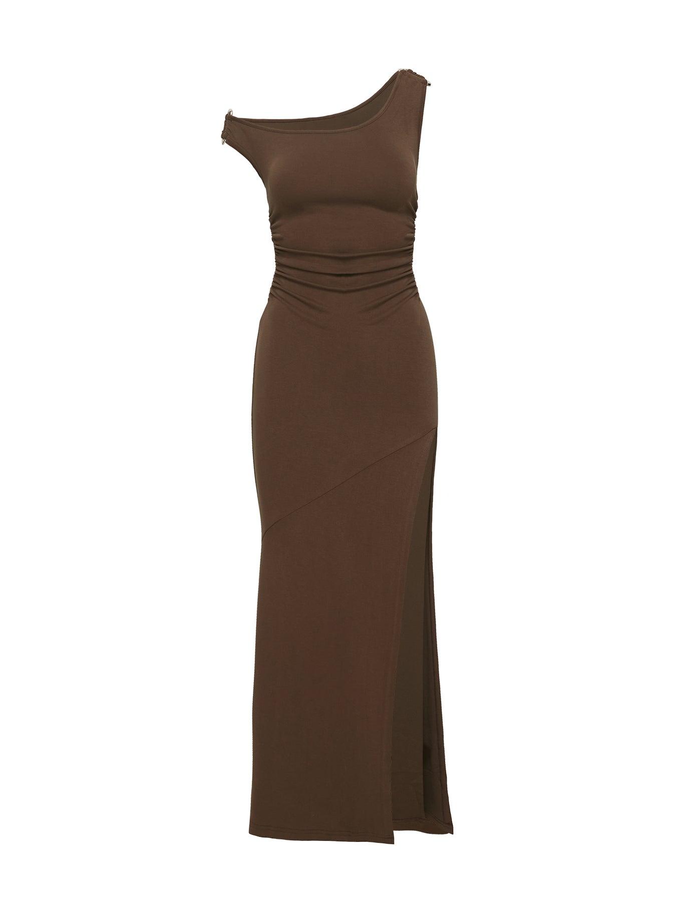 Rios One Shoulder Maxi Dress Brown Curve Product Image