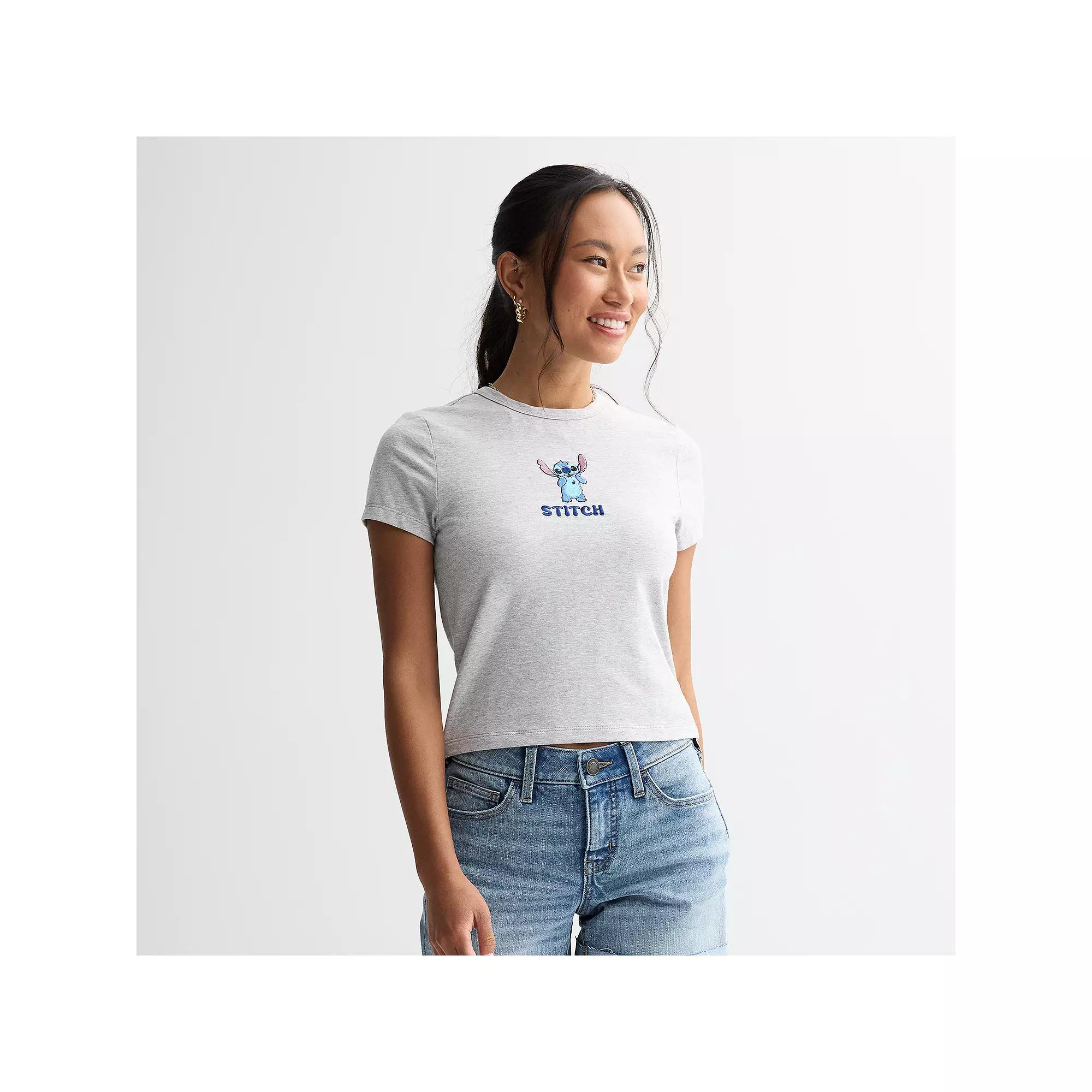 Disney's Lilo & Stitch Happy Pose Juniors' Graphic Baby Tee, Women's, Size: Small, Grey Product Image