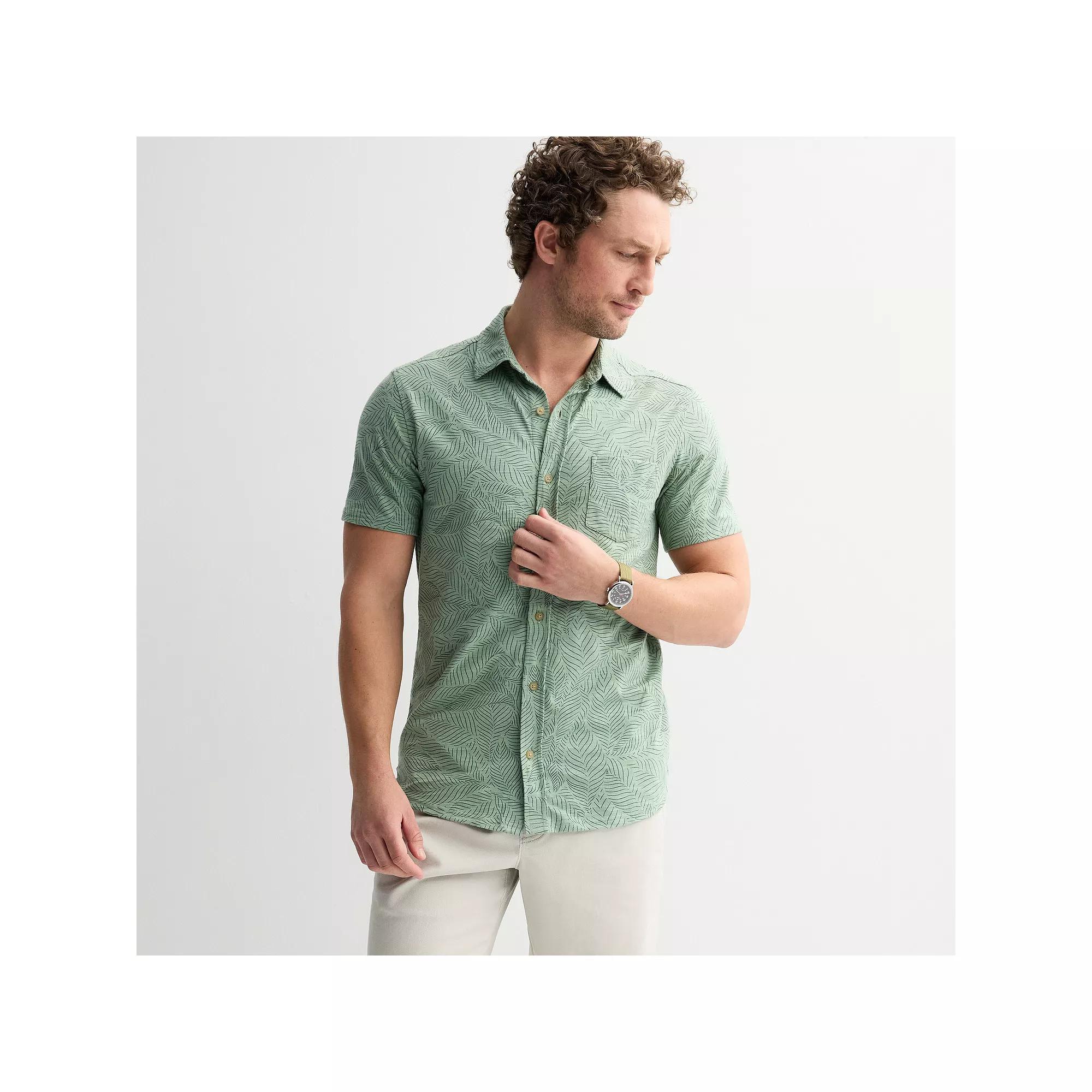 Men's Sonoma Goods For Life® Knit Short Sleeve Button Down Shirt, Size: XXL, Green Leaf Print Product Image