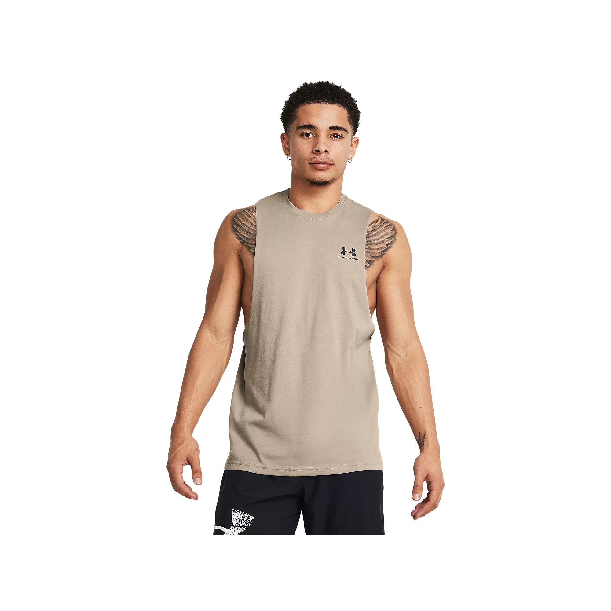 Men's Under Armour Left Chest Cut-Off Tank, Size: XXL, Brown Product Image
