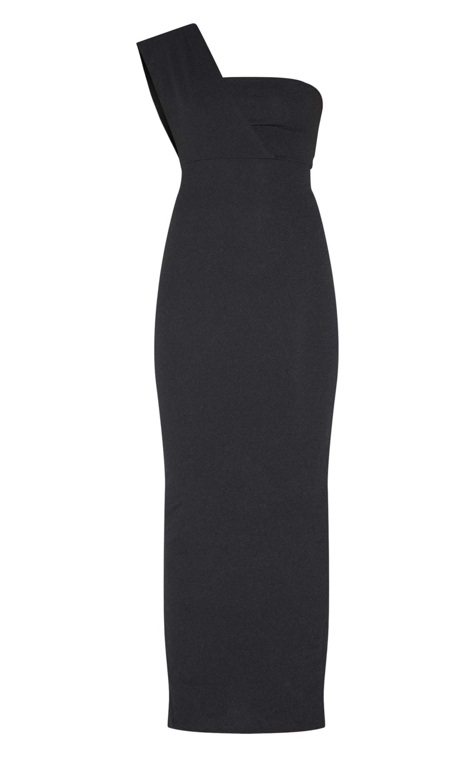 Black One Shoulder Fitted Maxi Dress Product Image