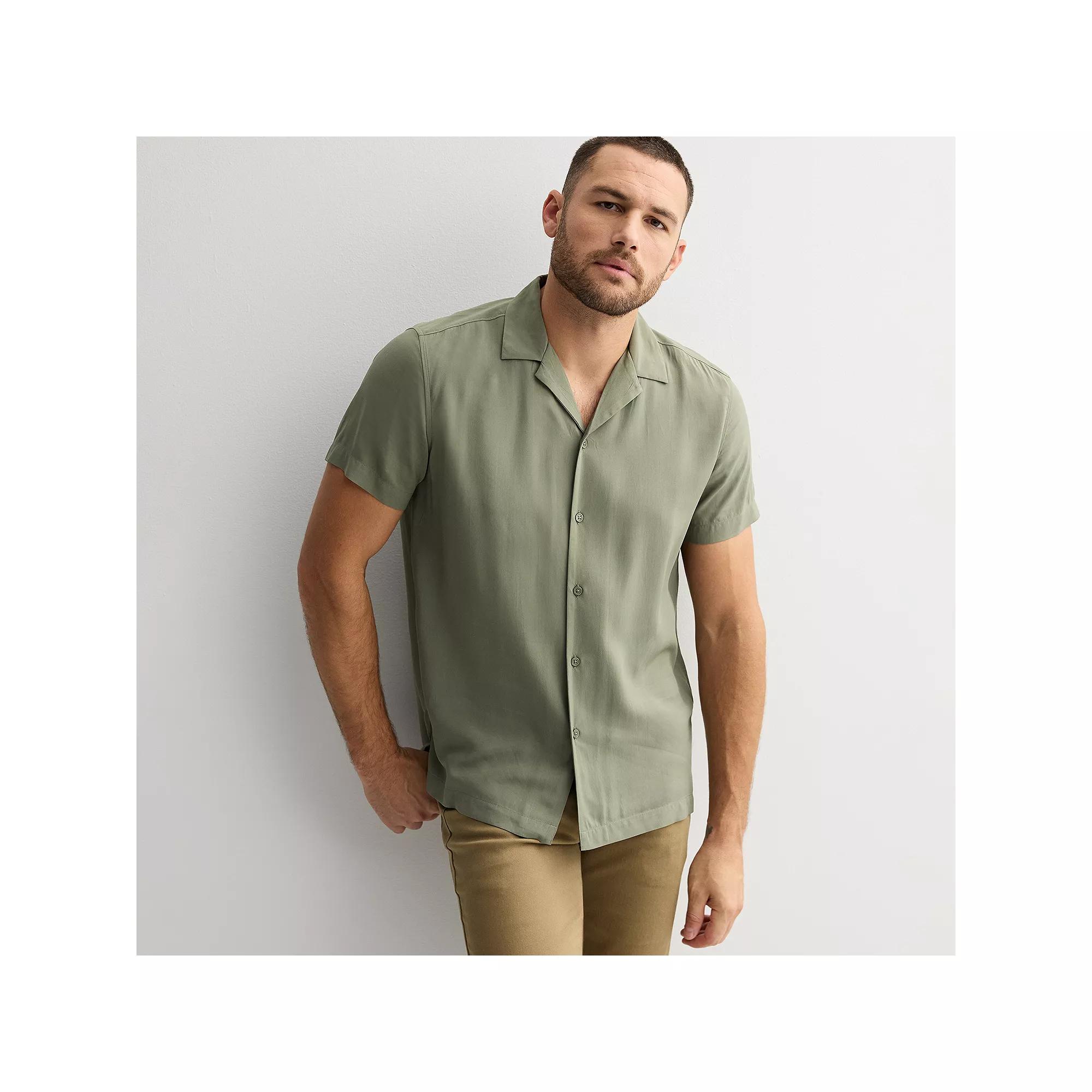 Men's Apt. 9 Short Sleeve Rayon Camp Collar Shirt, Size: Small, Galvanized Green Product Image