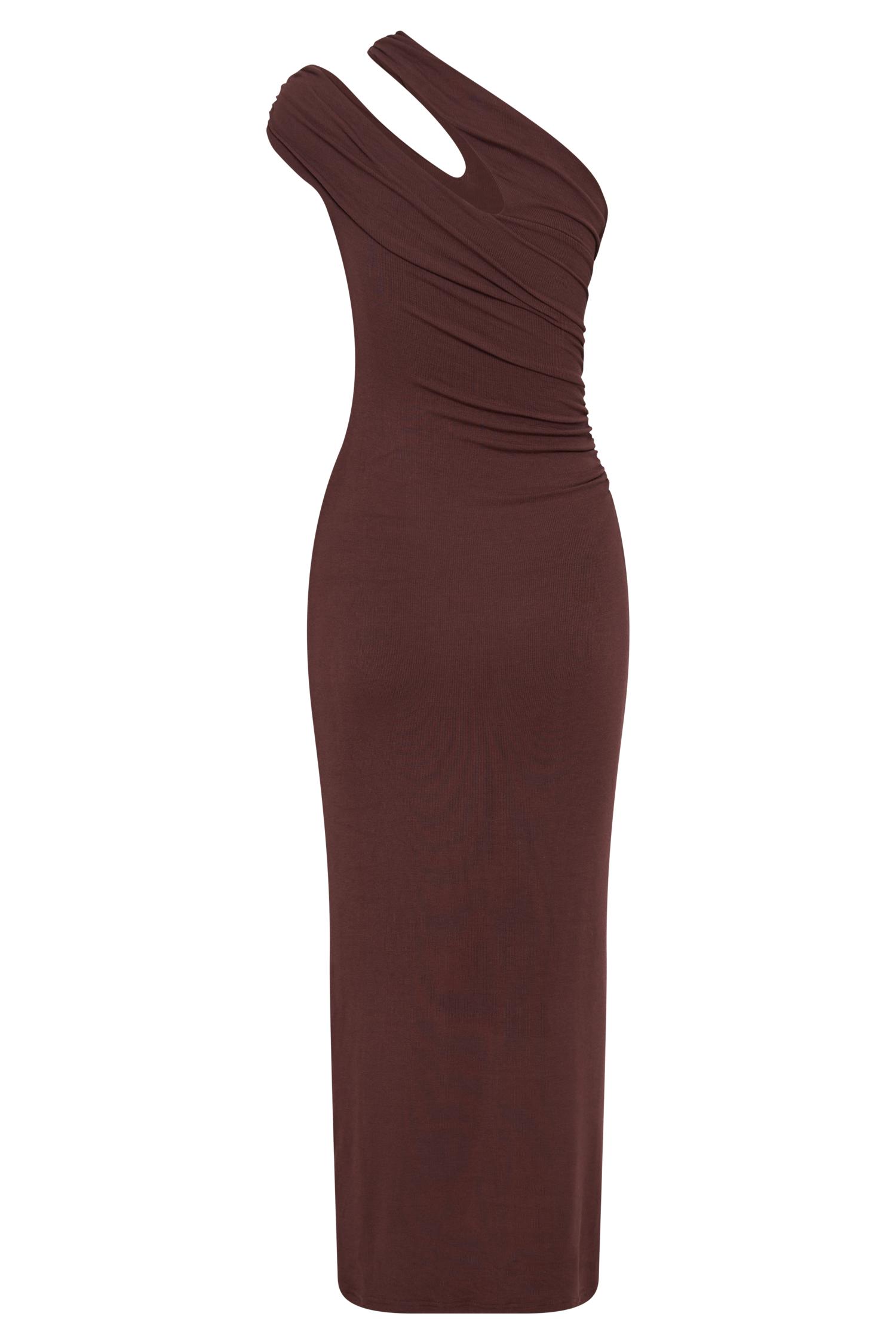 Anastasia One Shoulder Modal Midi Dress - Mahogany Product Image