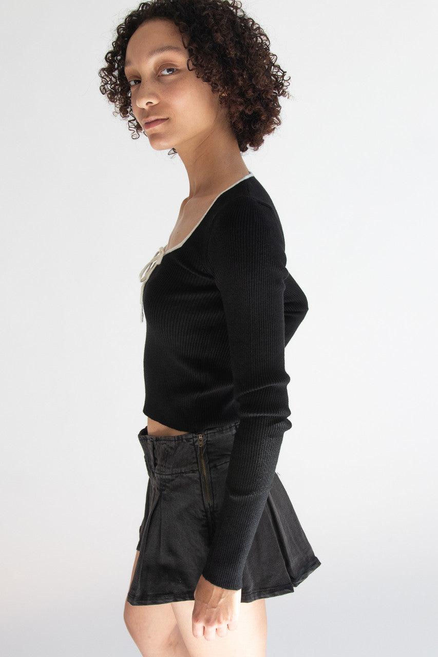 Tie Neck Ribbed Sweater Product Image