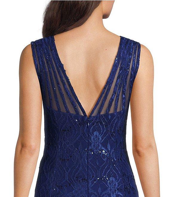 R & M Richards Petite Size Sleeveless Lace Round Neck Fit and Flare Dress Product Image