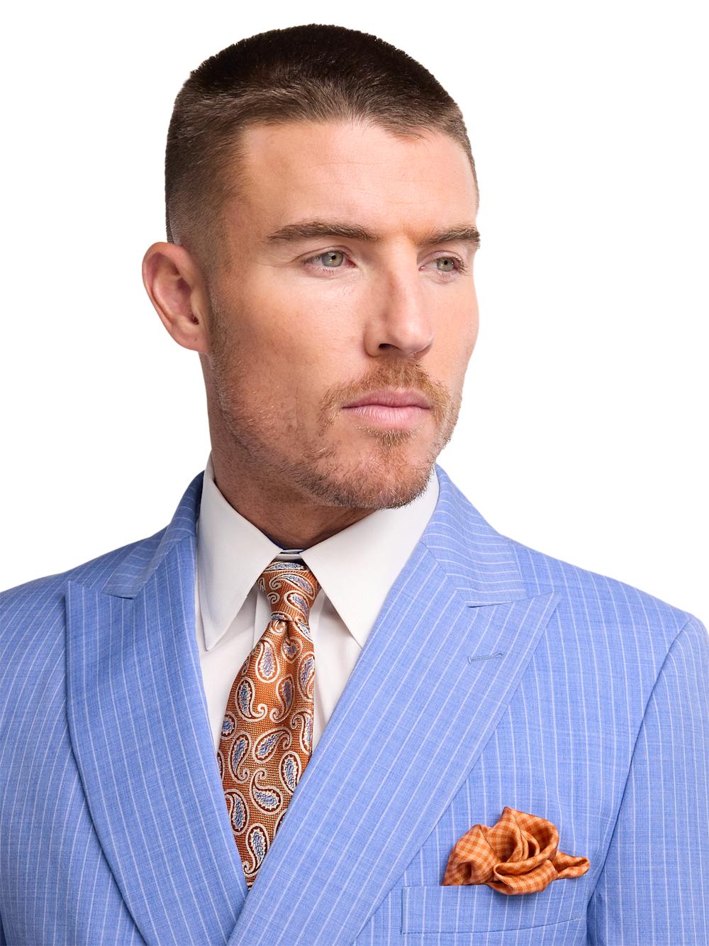 Wool Blend Pindstripe Single Pleat Suit Pant - Blue Product Image