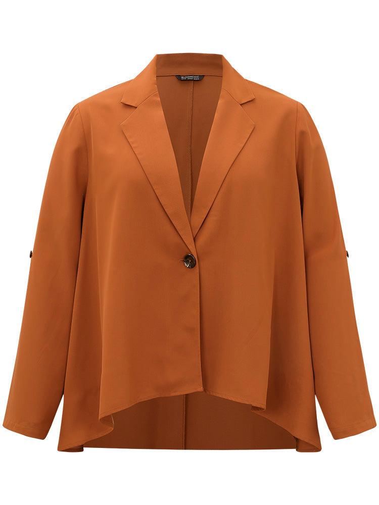 Plain Button Up Tab Sleeve High Low Hem Blazer Female Product Image