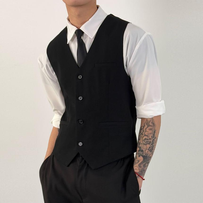 V-Neck Single-Breasted Plain Vest Product Image