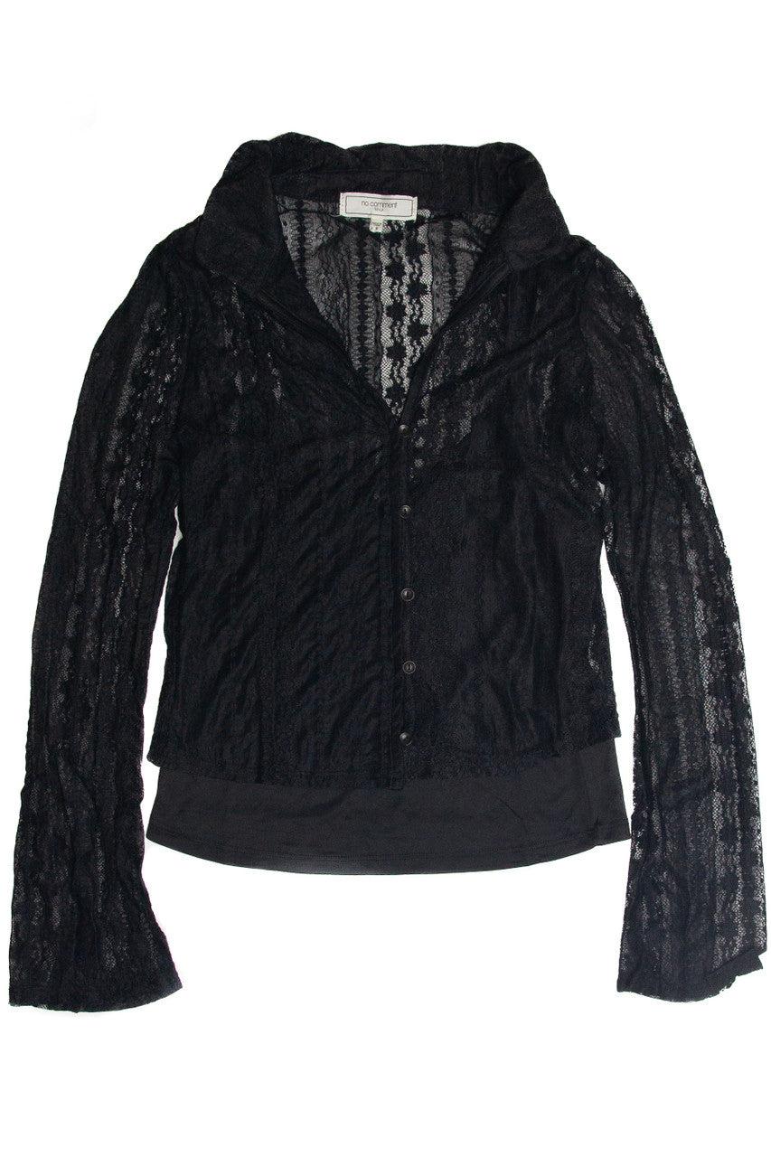 Black Lace Button Up Shirt With Cami Product Image