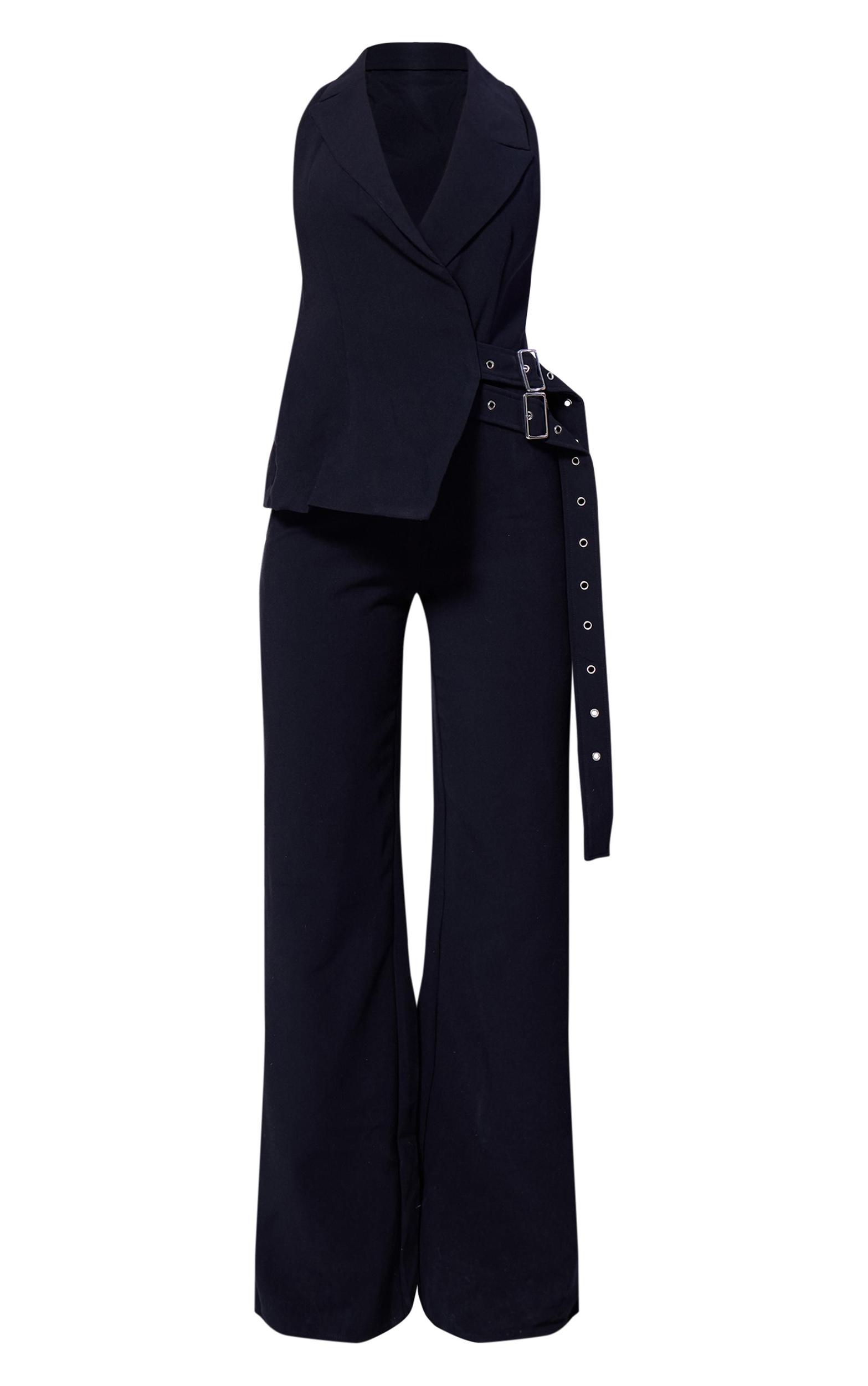PLT Label Black Tailored Vest Belt Detail Jumpsuit Product Image