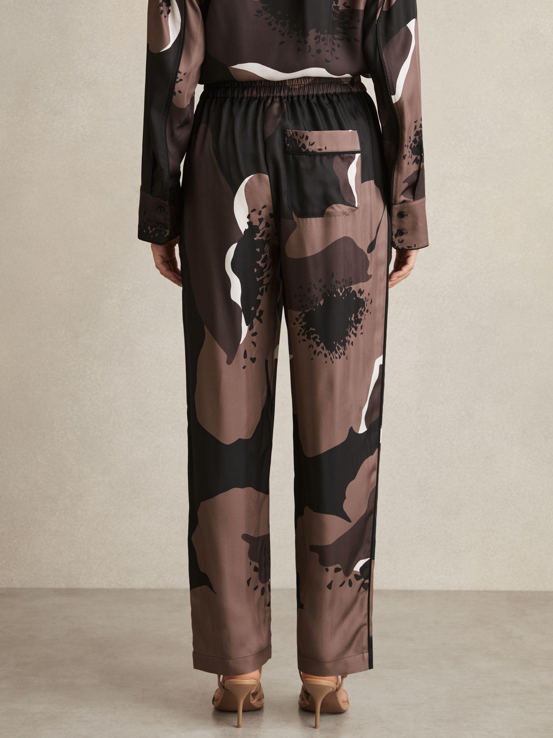 Floral-Print Wide-Leg Trousers in Black/Brown Product Image