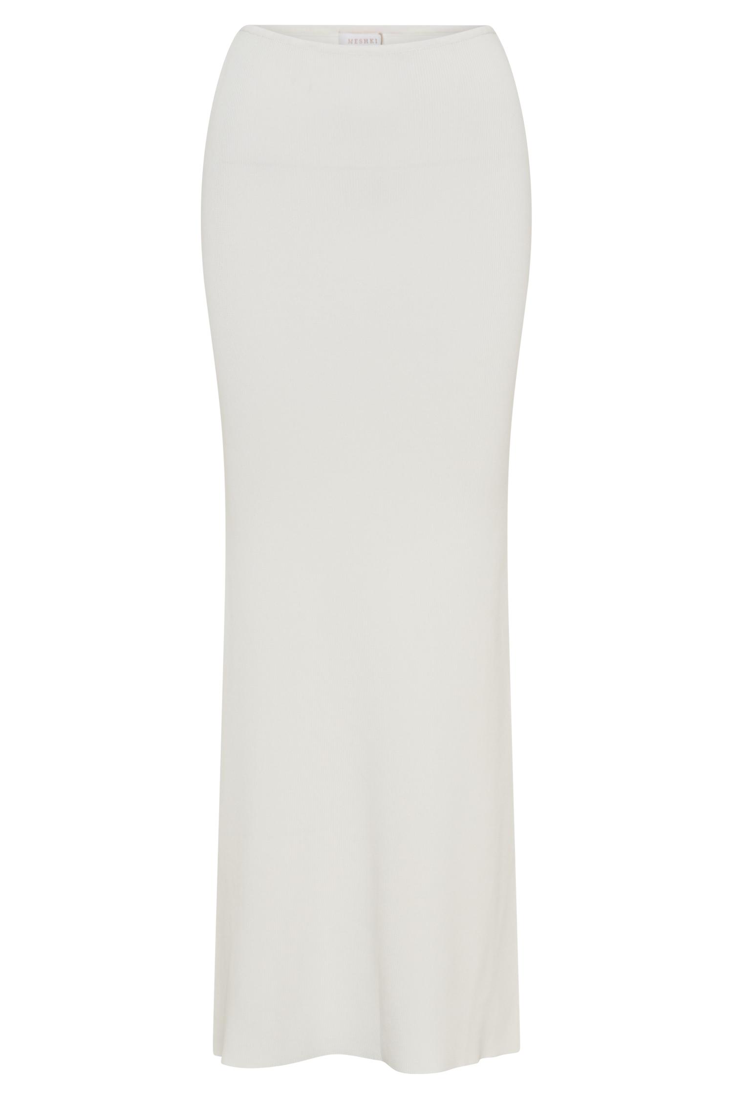 Keaton Fishtail Knit Maxi Skirt - White Product Image