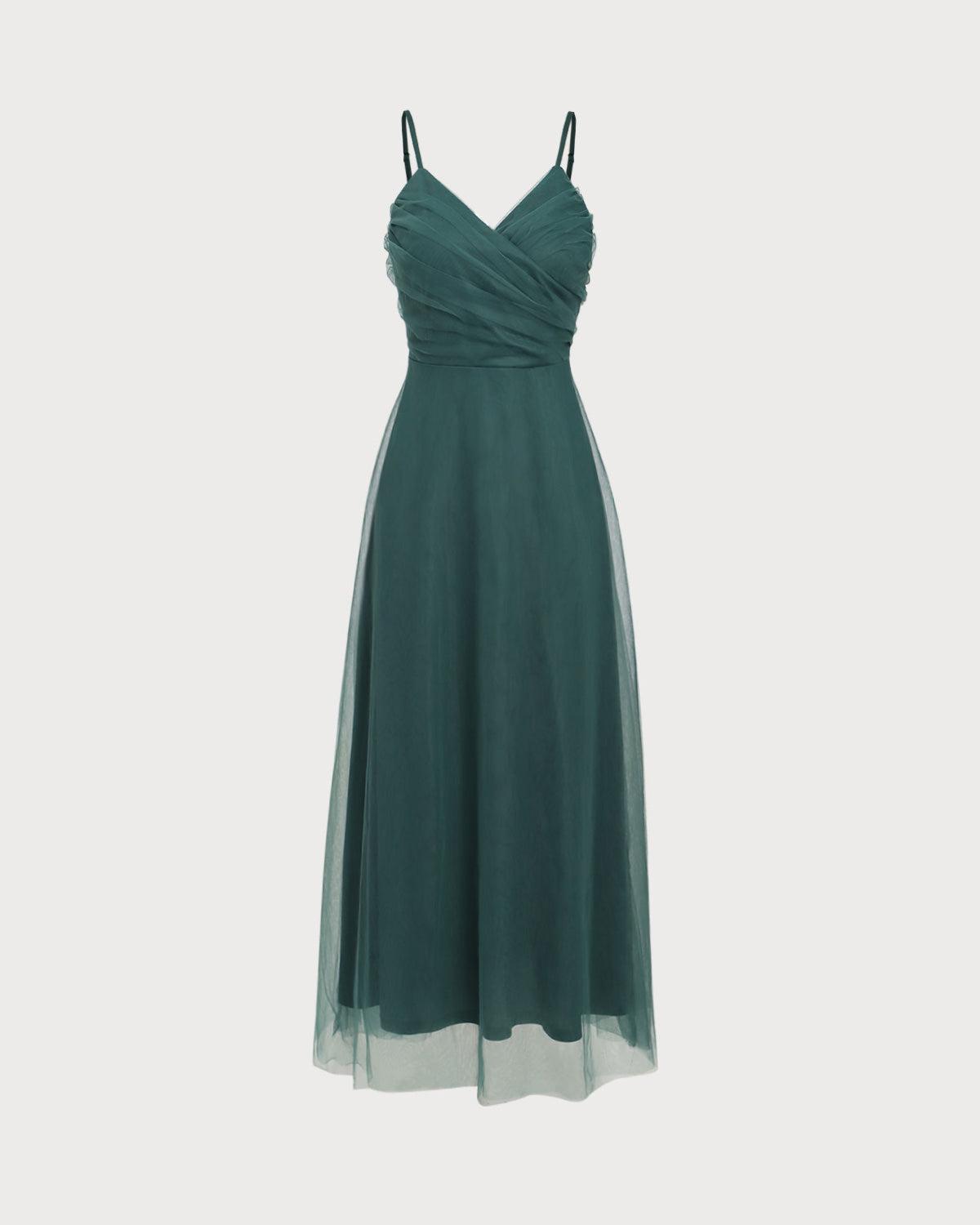 Green Mesh Wrap Slip Maxi Dress Product Image