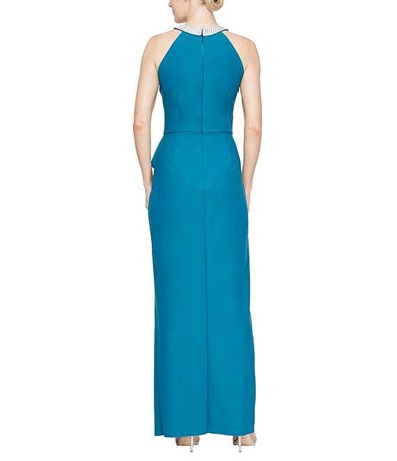 Alex Evenings Embellished Halter Neck Sleeveless Cascade Ruffle Sheath Dress Product Image