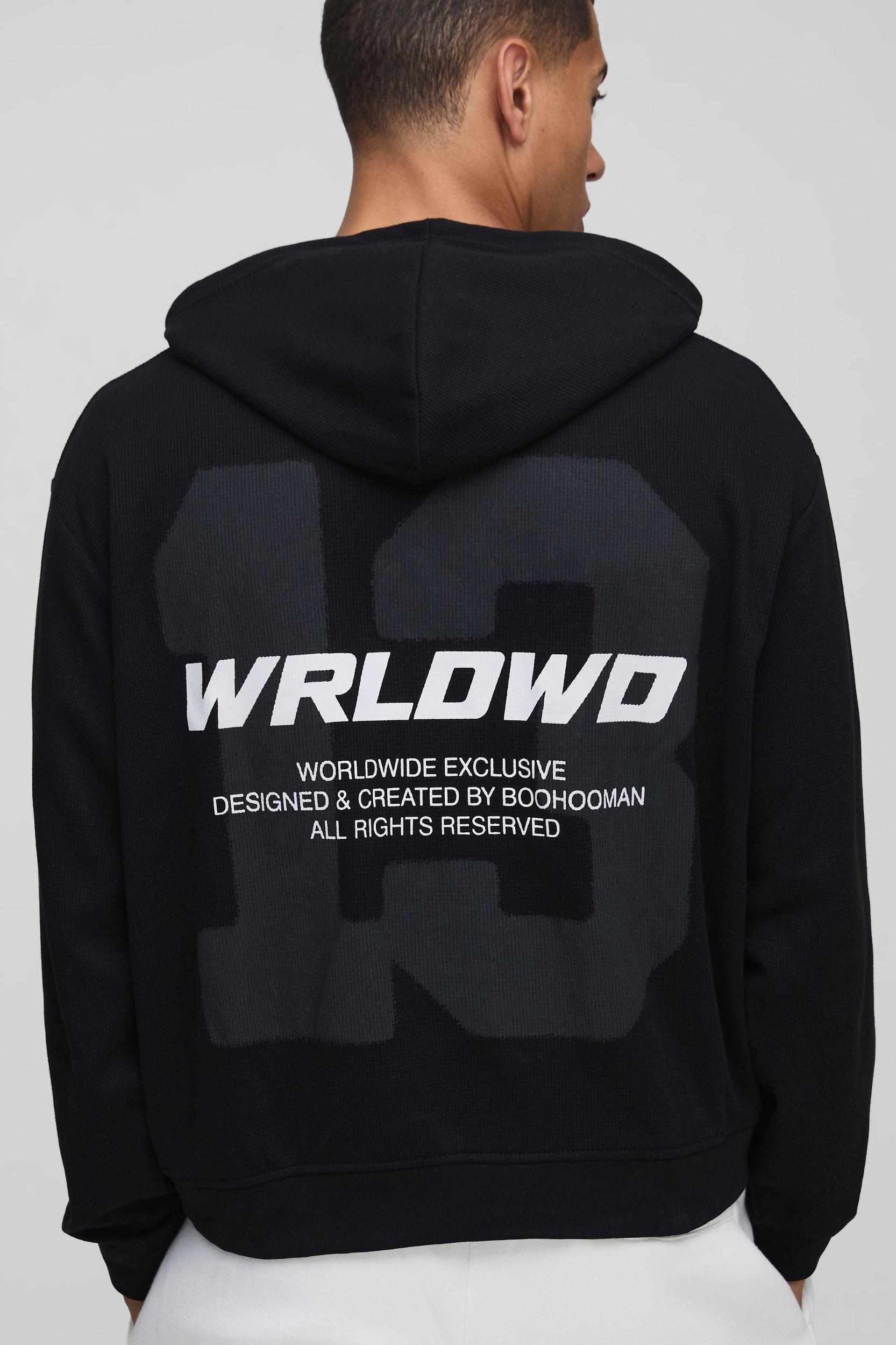 Oversized Boxy Waffle 13 Printed Hoodie | boohooMAN USA Product Image