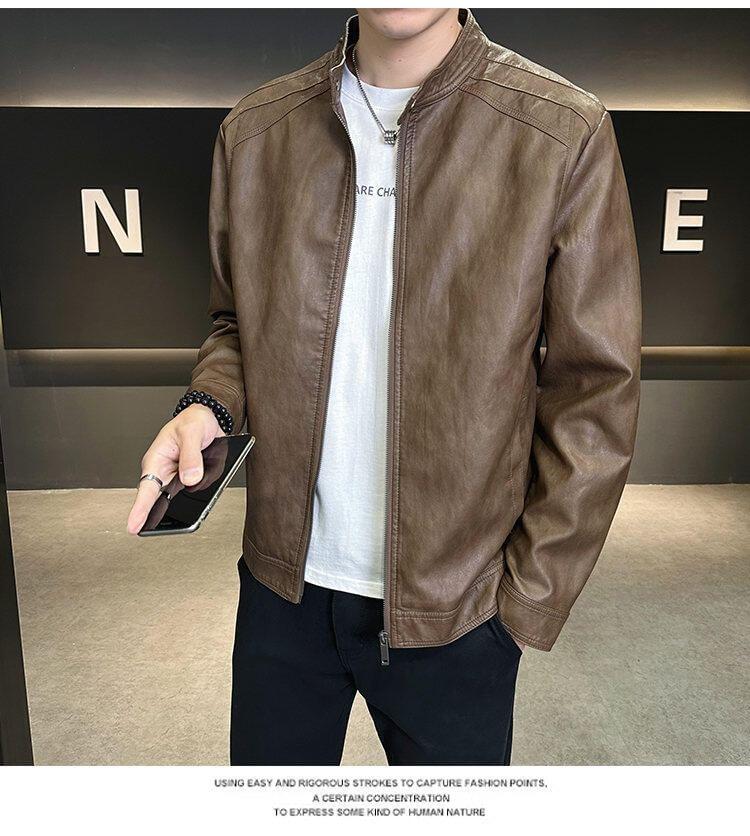 Faux Leather Zip-Up Jacket Product Image