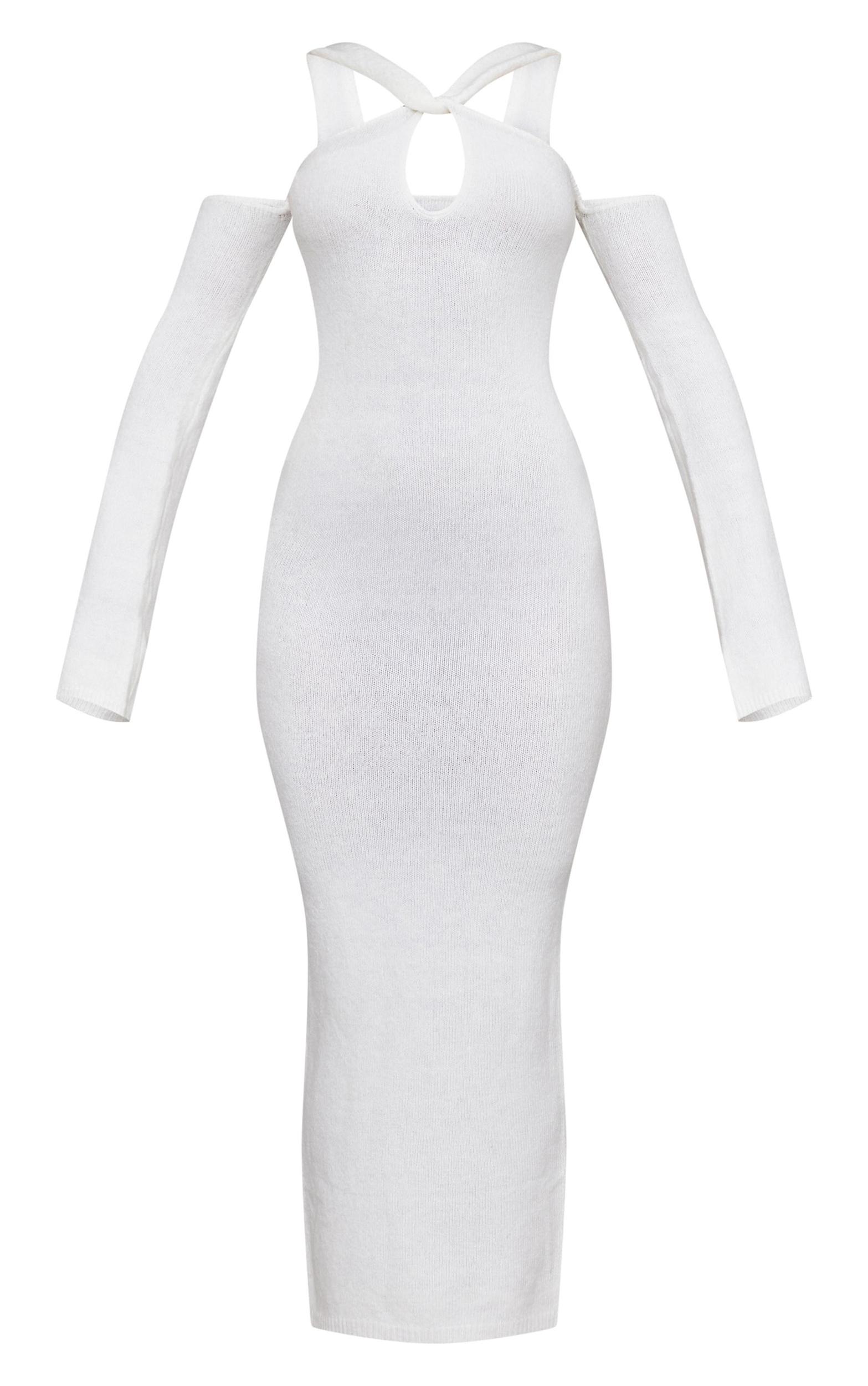 Cream Soft Knit Strappy Cut Out Maxi Dress Product Image