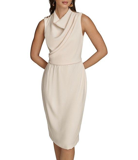 Donna Karan Mock Neck Sleeveless Soft Suiting Sheath Dress Product Image